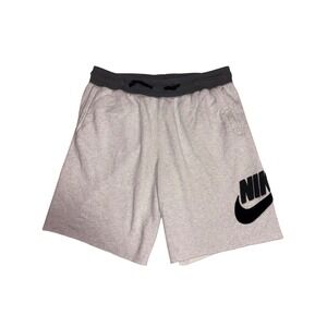 NIKE Alumni Chenille Shorts Mens L Grey French Terry Raw Hem Graphic